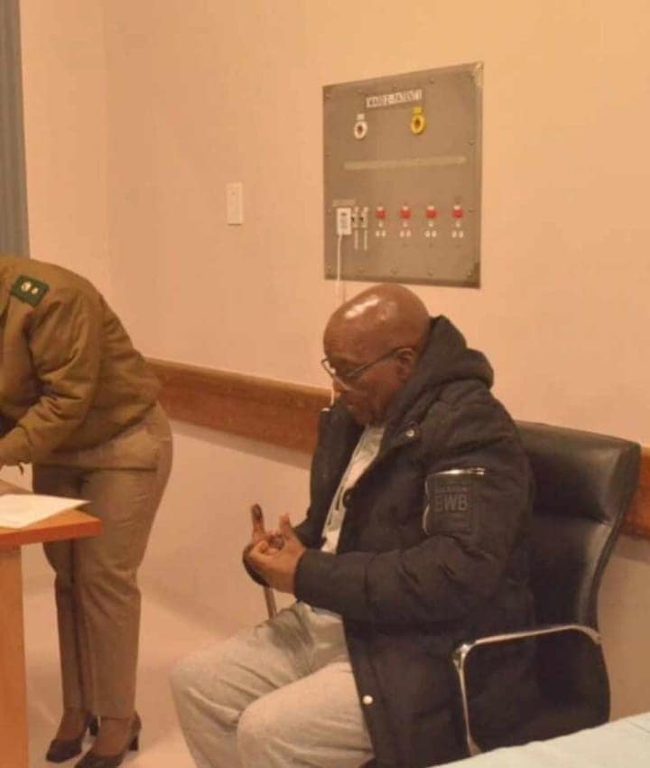 The first pictures of South Africa's former President Jacob Zuma handing himself in to police to begin serving a 15-month jail sentence for contempt of court.